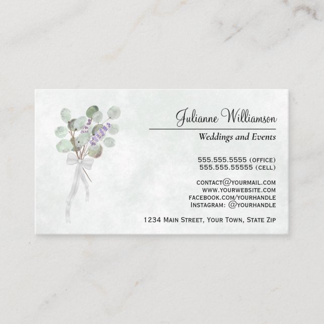 Carte De Visite Aquarelle Eucalyptus & Lavande Simple Élégant (Devant)