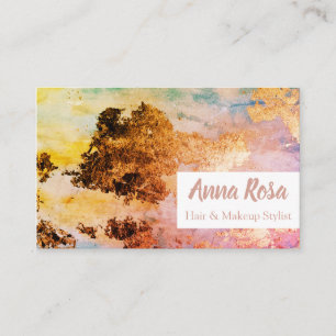 Carte De Visite * Aquarelle Excitante Abstrait bleu rose or