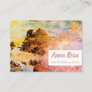Carte De Visite * Aquarelle excitante Abstraite or bleu rose