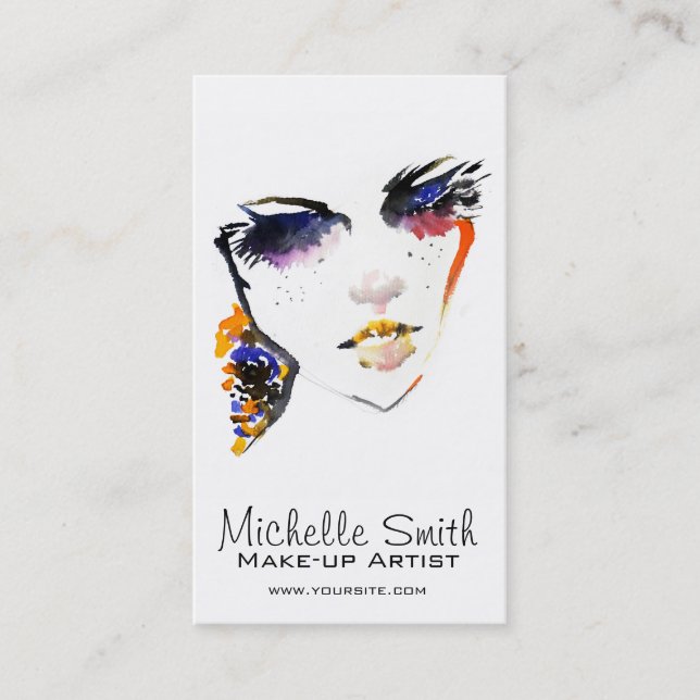 Carte De Visite Aquarelle face longues cils maquillage marque arti (Devant)