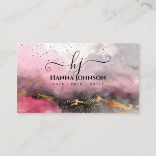 Carte De Visite Aquarelle Faux Gold Gitter Monogramme initial