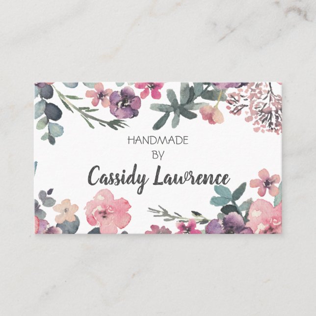 Carte De Visite Aquarelle féminine Floral artisanal (Devant)