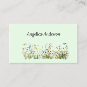 Carte De Visite Aquarelle féminine verte pâle Fleur sauvage