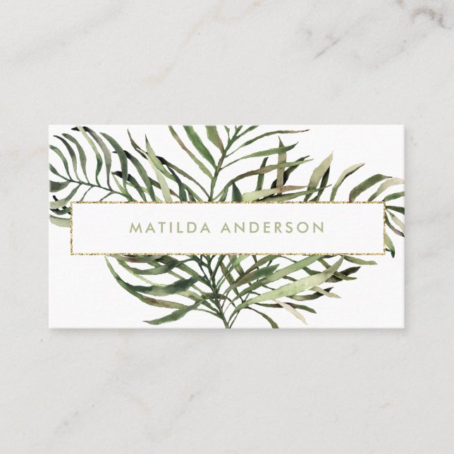 Carte De Visite Aquarelle feuillage botanique et détails or (Devant)