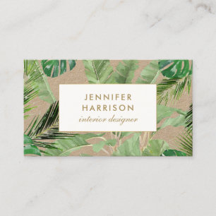 Carte De Visite Aquarelle Feuille tropical Motif sur Kraft
