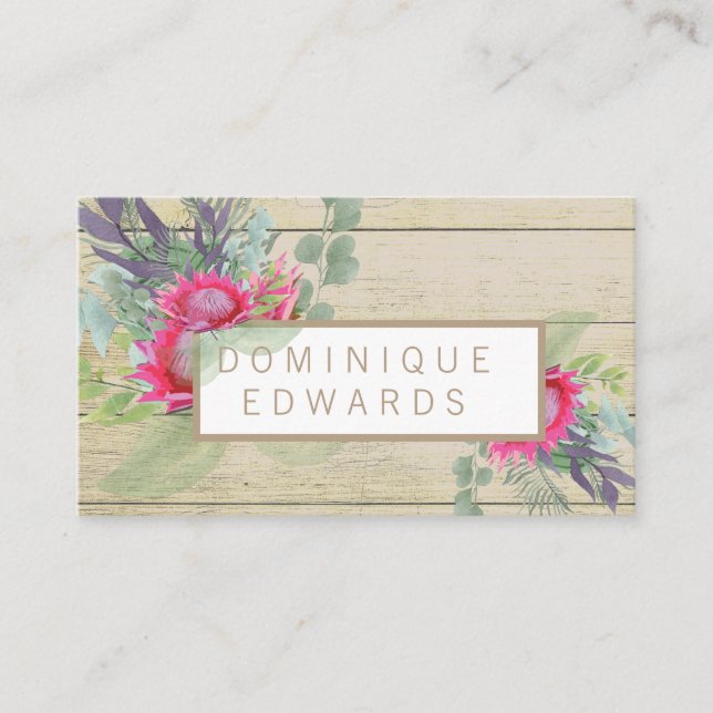 Carte De Visite Aquarelle Fleur Protea Floral Rustique (Devant)