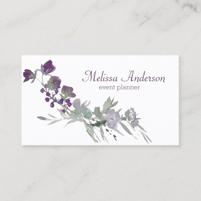 Carte De Visite Aquarelle Fleur sauvage Lavender Floral (Devant)