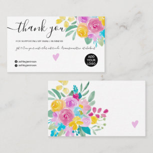 Carte De Visite Aquarelle fleurie rose jaune chic ordre merci