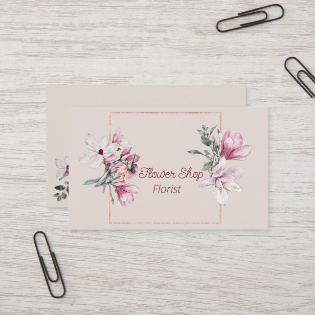 Carte De Visite Aquarelle Fleuriste Boutique (Devant/Arrière en situation)