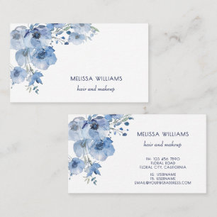 Carte De Visite Aquarelle Fleurs Bleues 