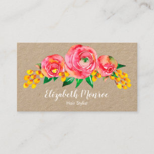Carte De Visite Aquarelle Fleurs cheveux Styliste Salon Maquillage