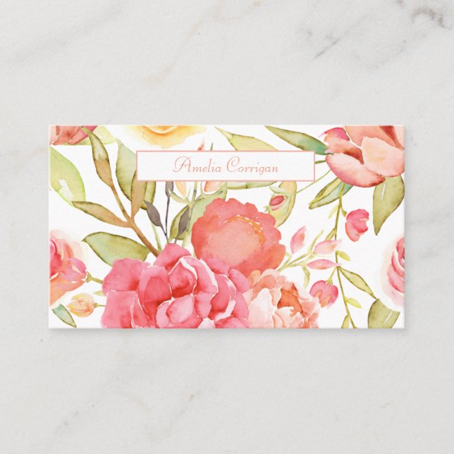 Carte De Visite Aquarelle Fleurs de Jardin (Devant)