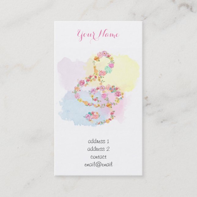 Carte De Visite aquarelle fleurs musique treize clef (Devant)