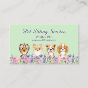 Carte De Visite Aquarelle Floral Chien Animaux de compagnie assis