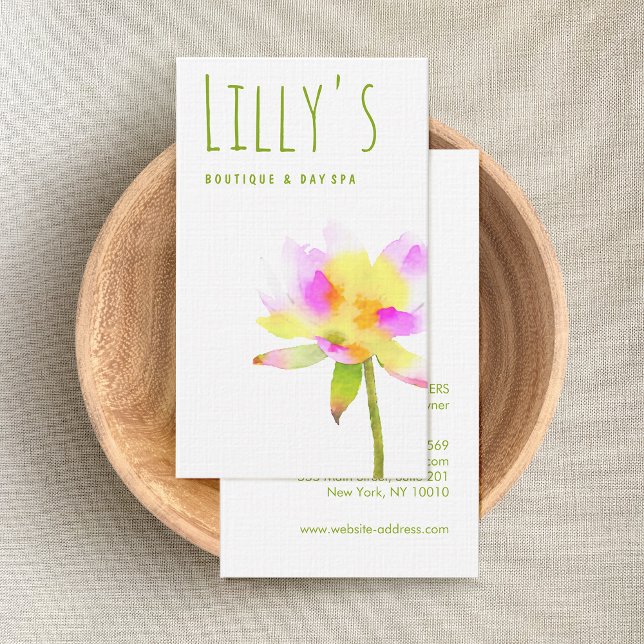 Carte De Visite Aquarelle florale artistique Lotus Soins naturels (Créateur téléchargé)