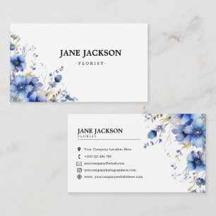 Carte De Visite Aquarelle florale bleue chic