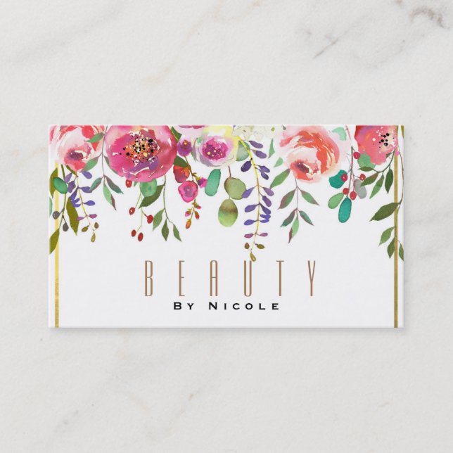 Carte De Visite Aquarelle Florale Fleurs Or Moderne Glamor (Devant)