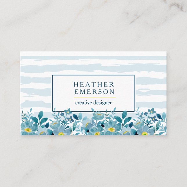 Carte De Visite Aquarelle Florale | Hydrangeas bleues et jaunes (Devant)
