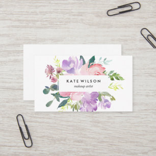 Carte De Visite Aquarelle florale moderne Fleur violet rose