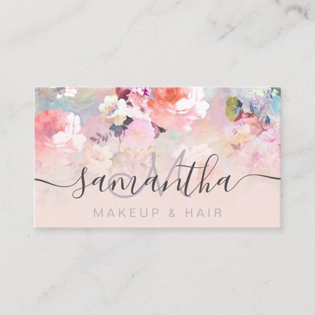 Carte De Visite Aquarelle florale moderne teinte d'ombre cheveux d (Devant)
