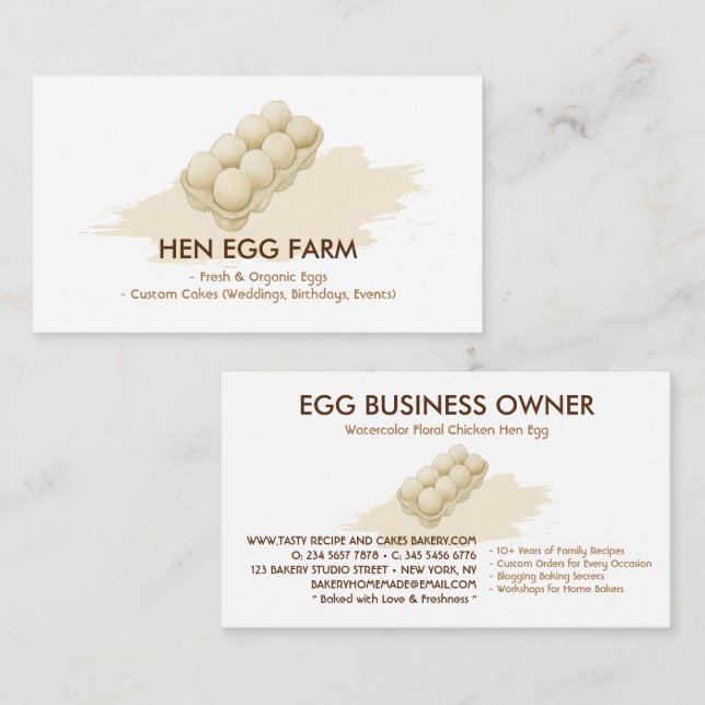 Carte De Visite Aquarelle Florale Poulet Hen Egg Farm (Devant / Derrière)