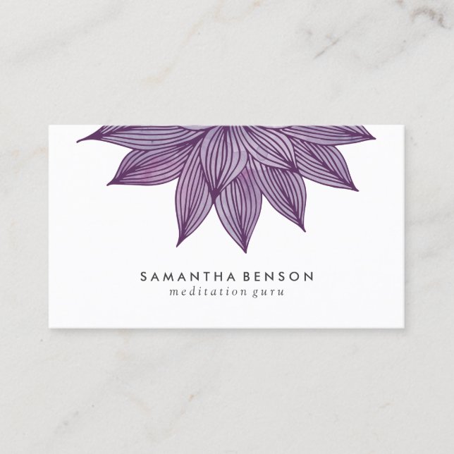 Carte De Visite Aquarelle florale pourpre de la fleur de Lotus | (Devant)