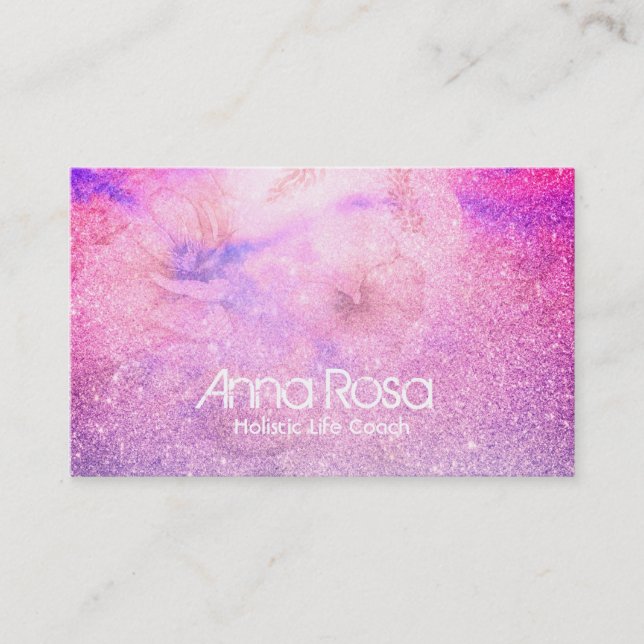 Carte De Visite *~* Aquarelle Florale rose bleu pourpre (Devant)