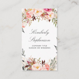 Carte De Visite Aquarelle florale rose pâle Élégante