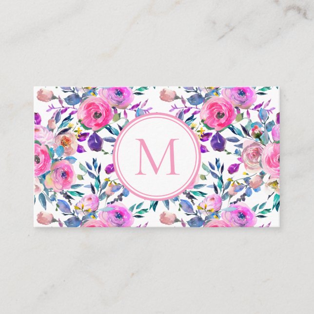 Carte De Visite Aquarelle florale rose sur mesure (Devant)