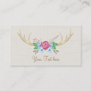 Carte De Visite Aquarelle florale rustique de cerfs Antlers aux fl