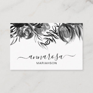 Carte De Visite *~* Aquarelle florale simple noire Élégante Fleur