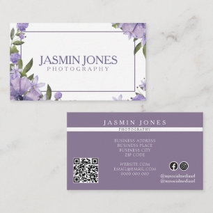 Carte De Visite Aquarelle Florale Violette Élégante