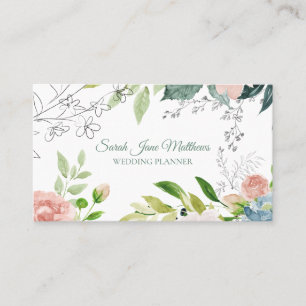 Carte De Visite Aquarelle florale wedding planner moderne