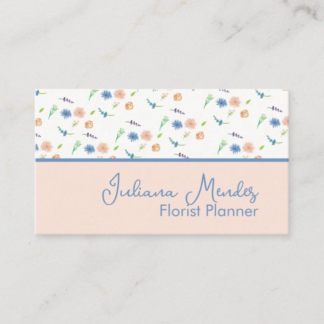 Carte De Visite Aquarelle Florales sauvages Pêche à la crème végét (Devant)