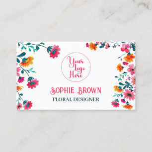 Carte De Visite Aquarelle Fuchsia Fleurs Floral QR Code