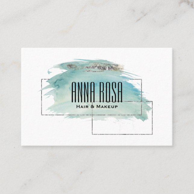 Carte De Visite Aquarelle géométrique argentée de turquoise de *~* (Devant)