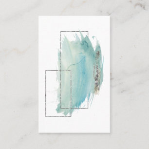 Carte De Visite Aquarelle géométrique d'argent et de turquoise d