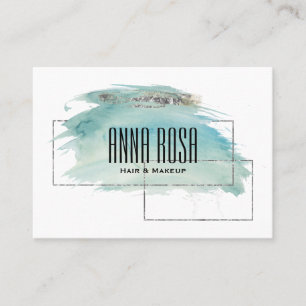 Carte De Visite Aquarelle Girly argentée géométrique de turquoise