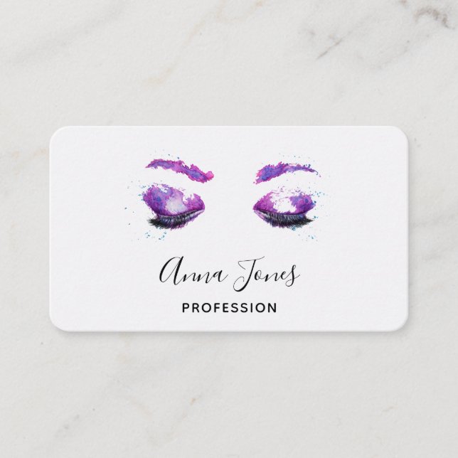 Carte De Visite Aquarelle glamour aux yeux et aux bouillons pourpr (Devant)