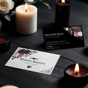 Carte De Visite Aquarelle gothique noire Floral Wellness holistiqu