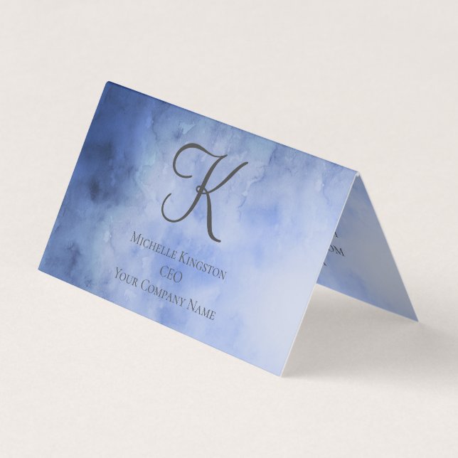 Carte De Visite Aquarelle gris bleu monogramme (Devant)