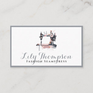 Carte De Visite Aquarelle Gris Dusty Rose Machine à coudre Code QR