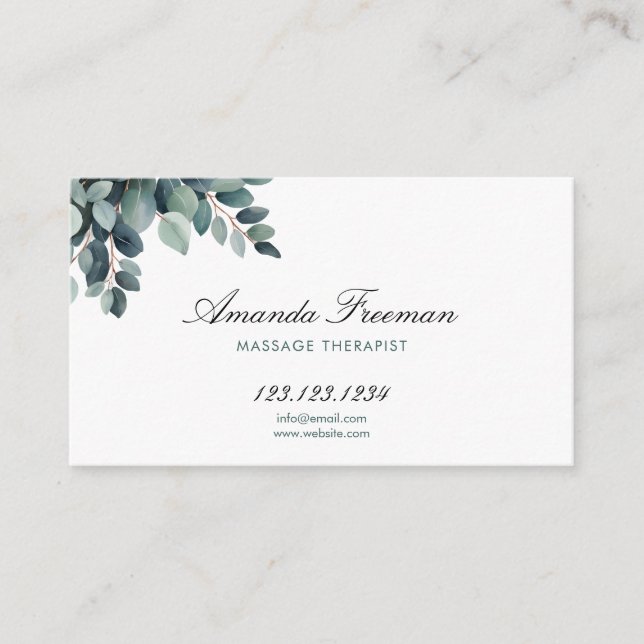 Carte De Visite Aquarelle Gris Eucalyptus Massage Thérapiste (Devant)