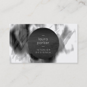 Carte De Visite Aquarelle gris noir et blanc Splatter moderne