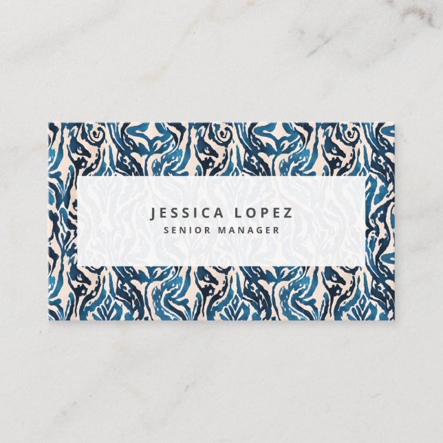 Carte De Visite Aquarelle Ikat Blue Abstraite Générique Profession (Devant)