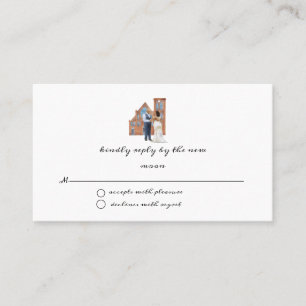 Carte De Visite Aquarelle illustrée Noir mariage couple RSVP