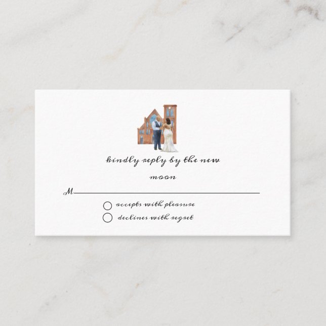 Carte De Visite Aquarelle illustrée Noir mariage couple RSVP (Devant)
