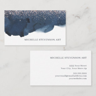 Carte De Visite Aquarelle Indigo Bleu Parties scintillant Abstrait