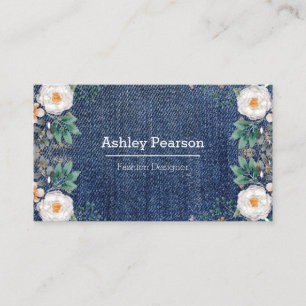 Carte De Visite Aquarelle ivoire Floral Vintage Jean Jacket Chic