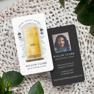 Carte De Visite Aquarelle jaune Agent immobilier de porte avant